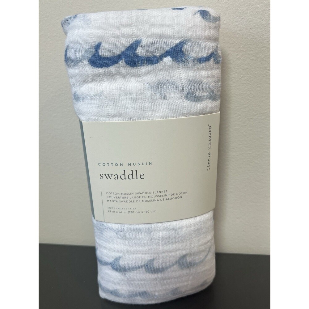 Little Unicorn High Tide Baby Swaddling Blanket Organic Cotton Muslin Blue Waves